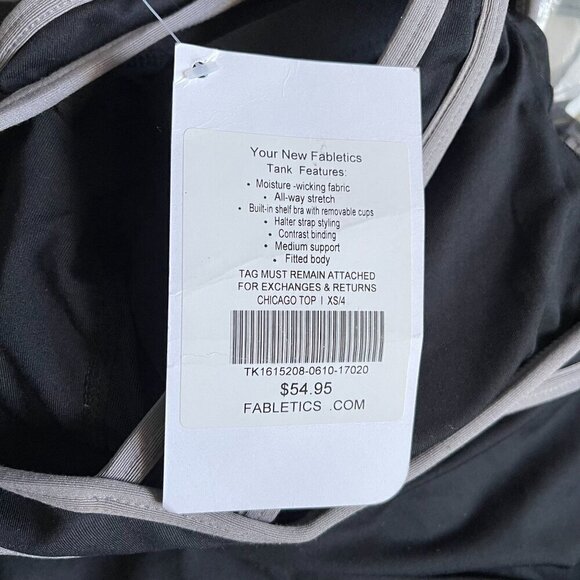 NWT Fabletics Chicago Top Tank Black Fog/Gray Womens XS Halter Built in Bra - Picture 9 of 10